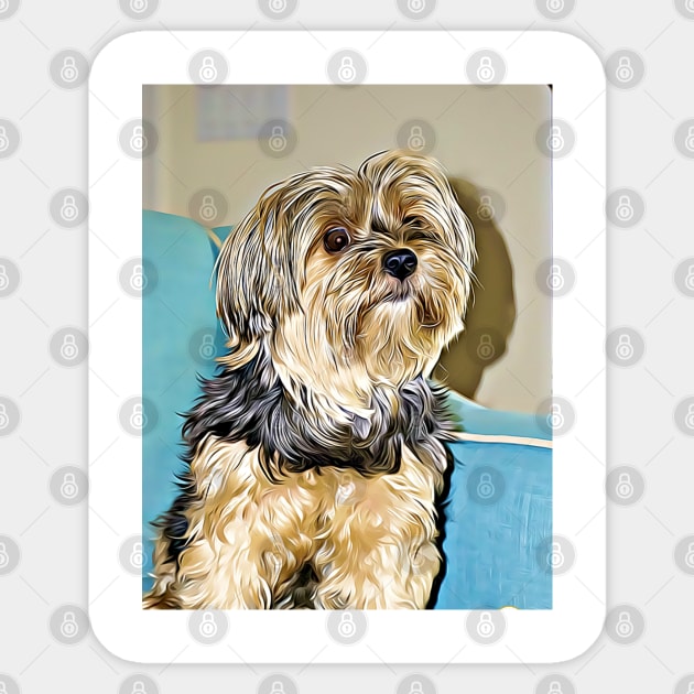 Cute Yorkshire Terrier Yorkie Puppy Digital Art Sticker by AdrianaHolmesArt